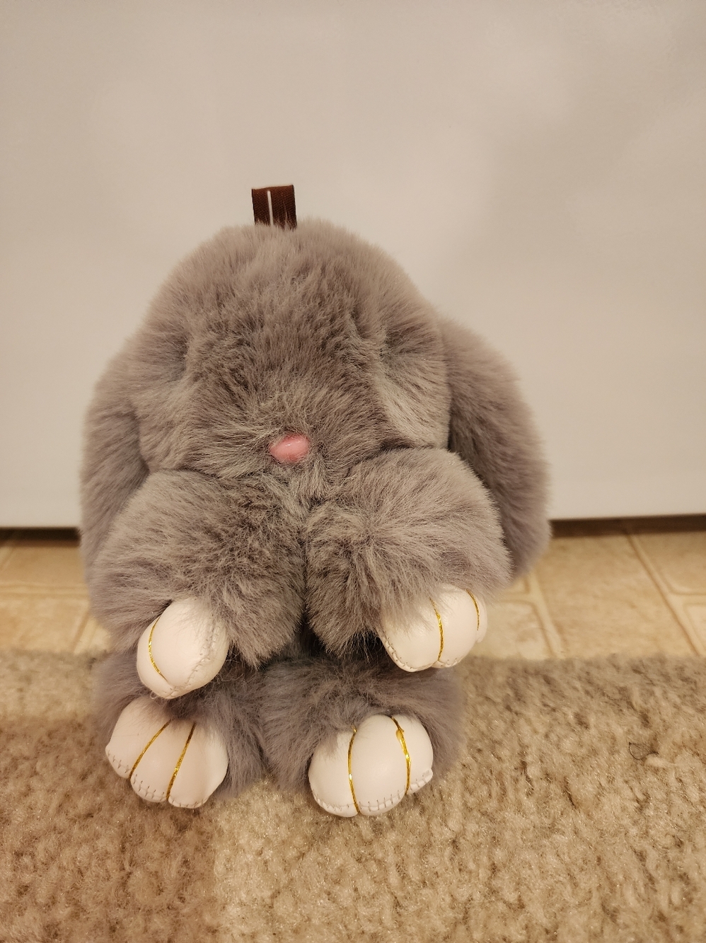 Fluffy Floppy Eared Bunny Key Chain Bag Charm Gray